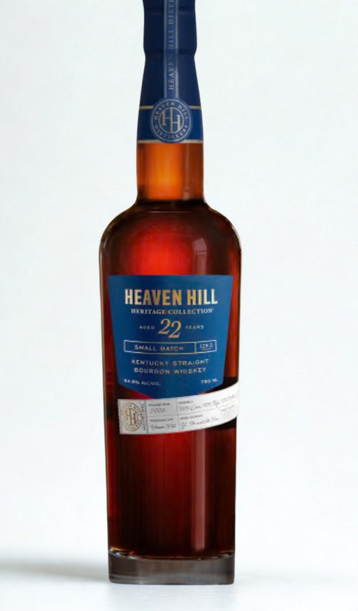 Heaven Hill Heritage Collection 22 year bourbon bottle featuring a rich amber color.