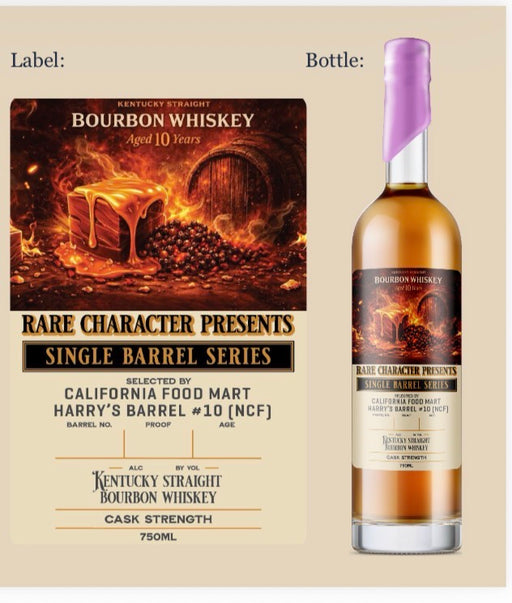 Rare Character Bourbon 10 Years by Campbell Wines, close-up of the amber-colored bourbon in a glass with a blurred background.