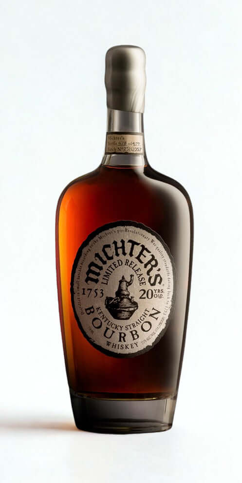 Michter's 20 Year bourbon bottle showcasing rich amber color and iconic label design.