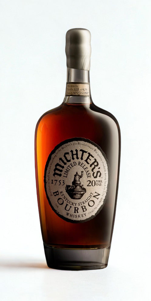 Michter's 20 Year bourbon bottle showcasing rich amber color and iconic label design.